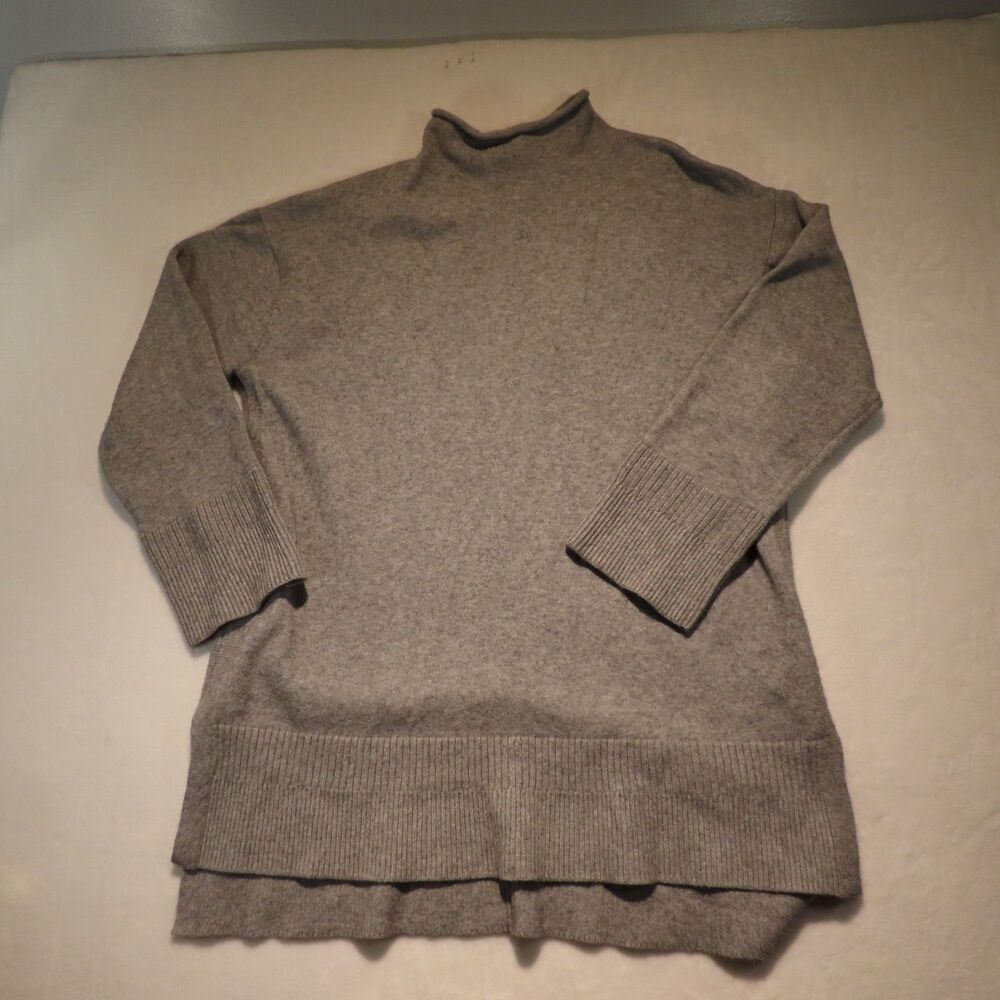 MOTH Anthropologie XL Grey Mock Neck Tunic Sweater High Low Knit Oversized Rayon